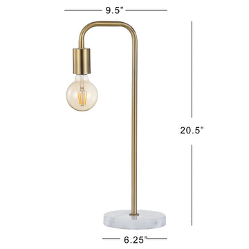 Axel 20.5" Minimalist Glam Gold Pipe Metal/Marble LED Table Lamp - JONATHAN Y